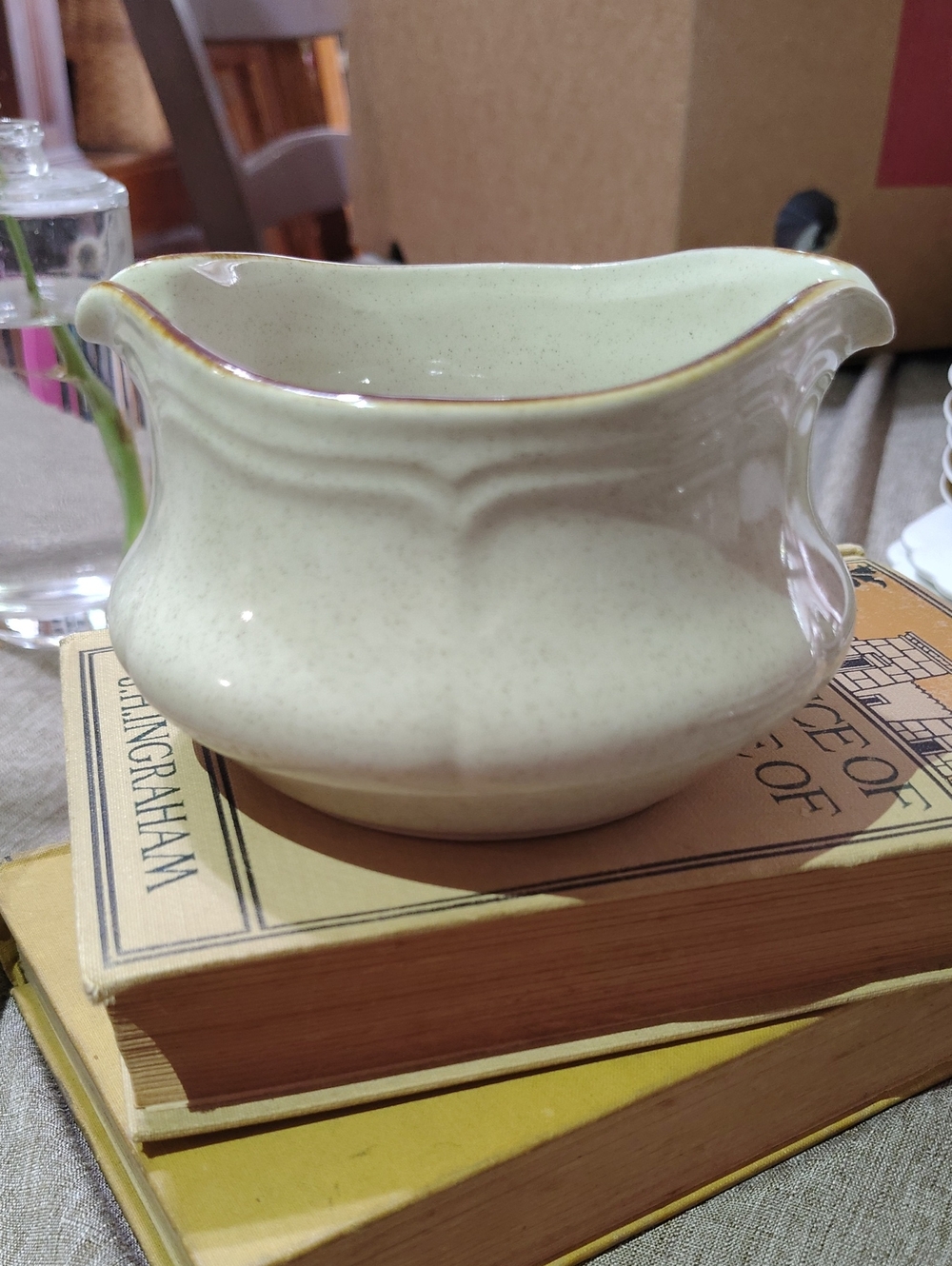 Hearthside Cream stoneware Gravy Boat with Brown Rim